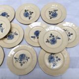 Set of 12 Digoin flat plates pattern blue roses