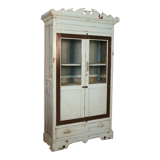 Art Deco glass cabinet in Burmese teak with original turquoise patina