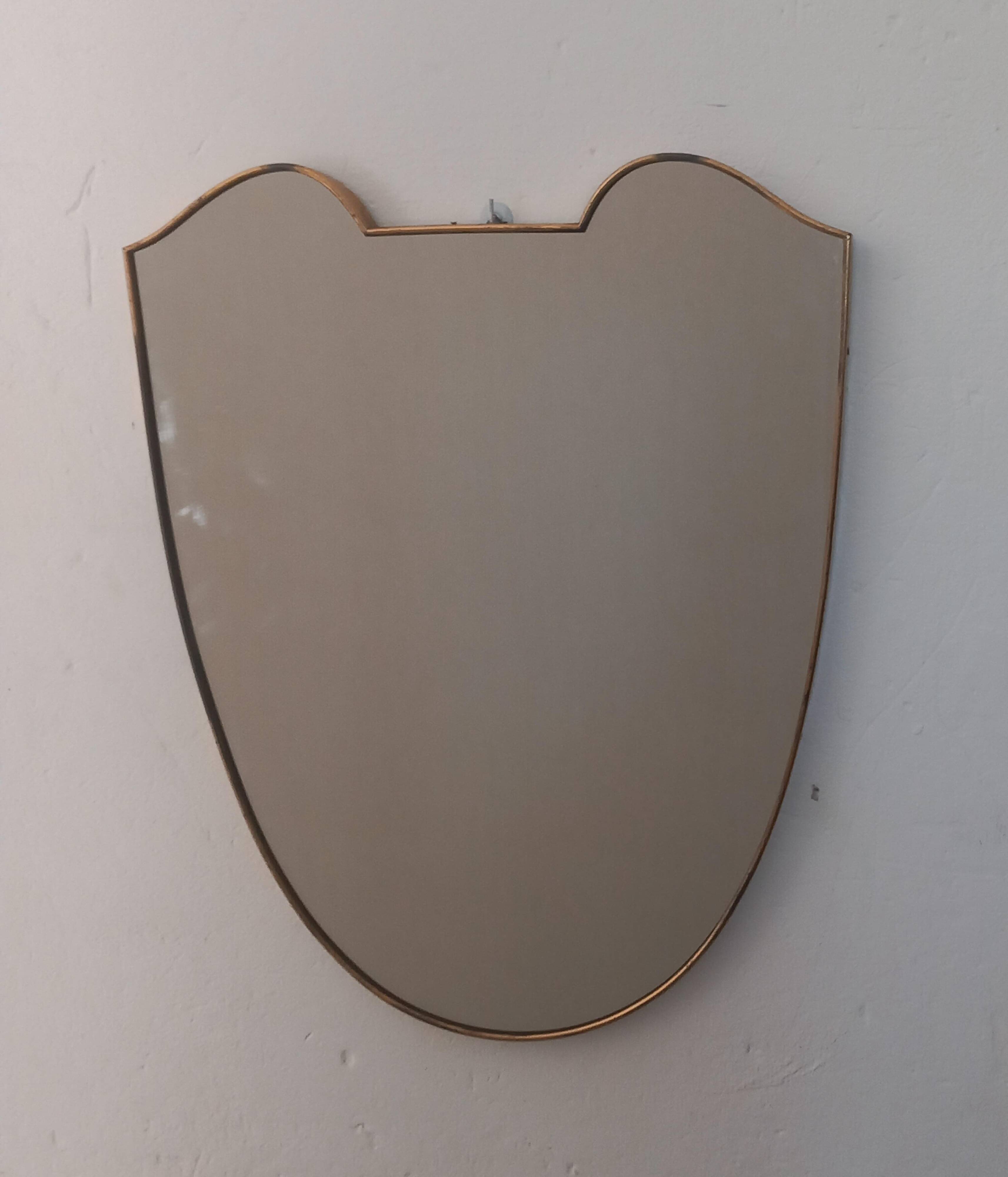 Shield-Shaped Mirror with Brass Frame, 50s