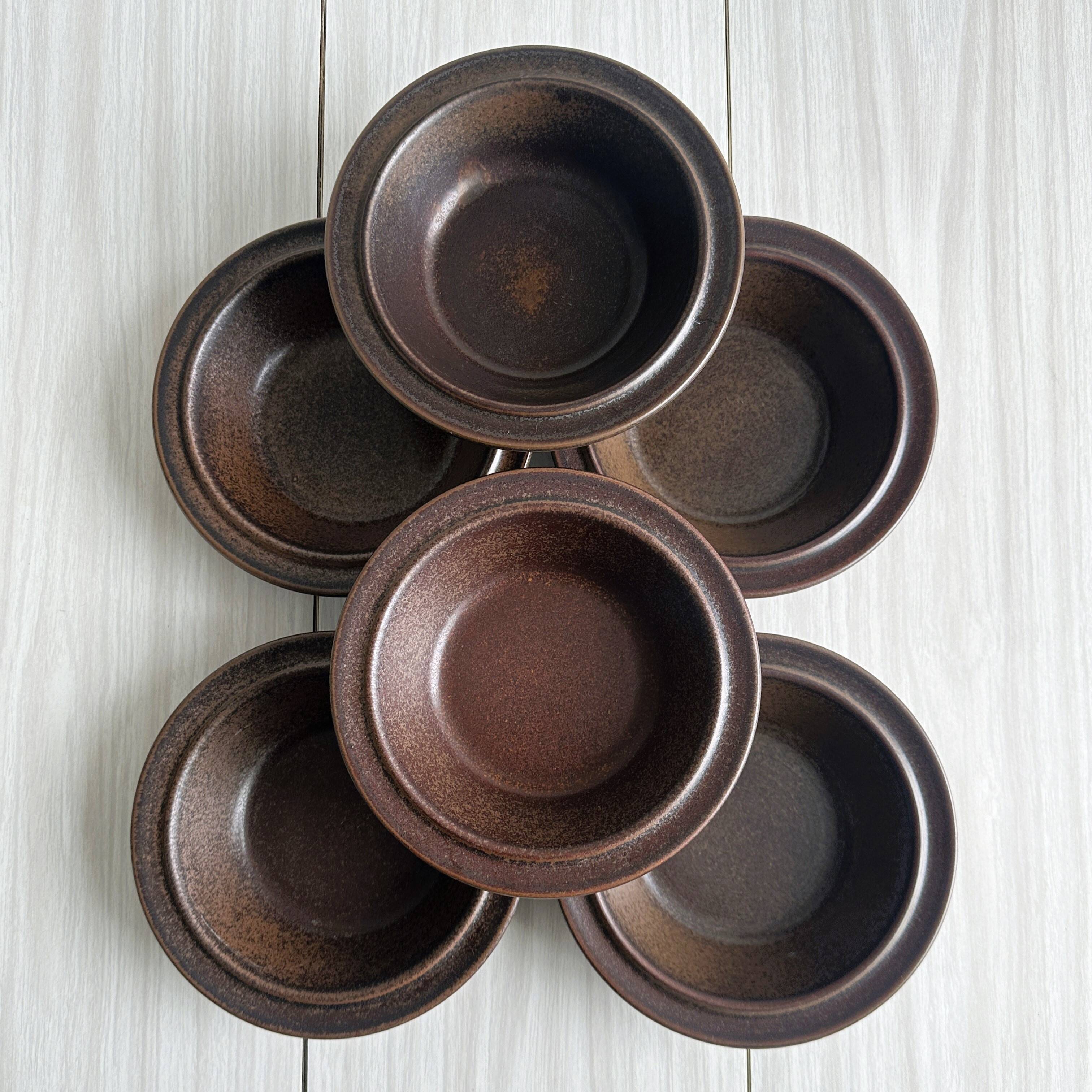 Set of 6 dark brown glazed stoneware bowls