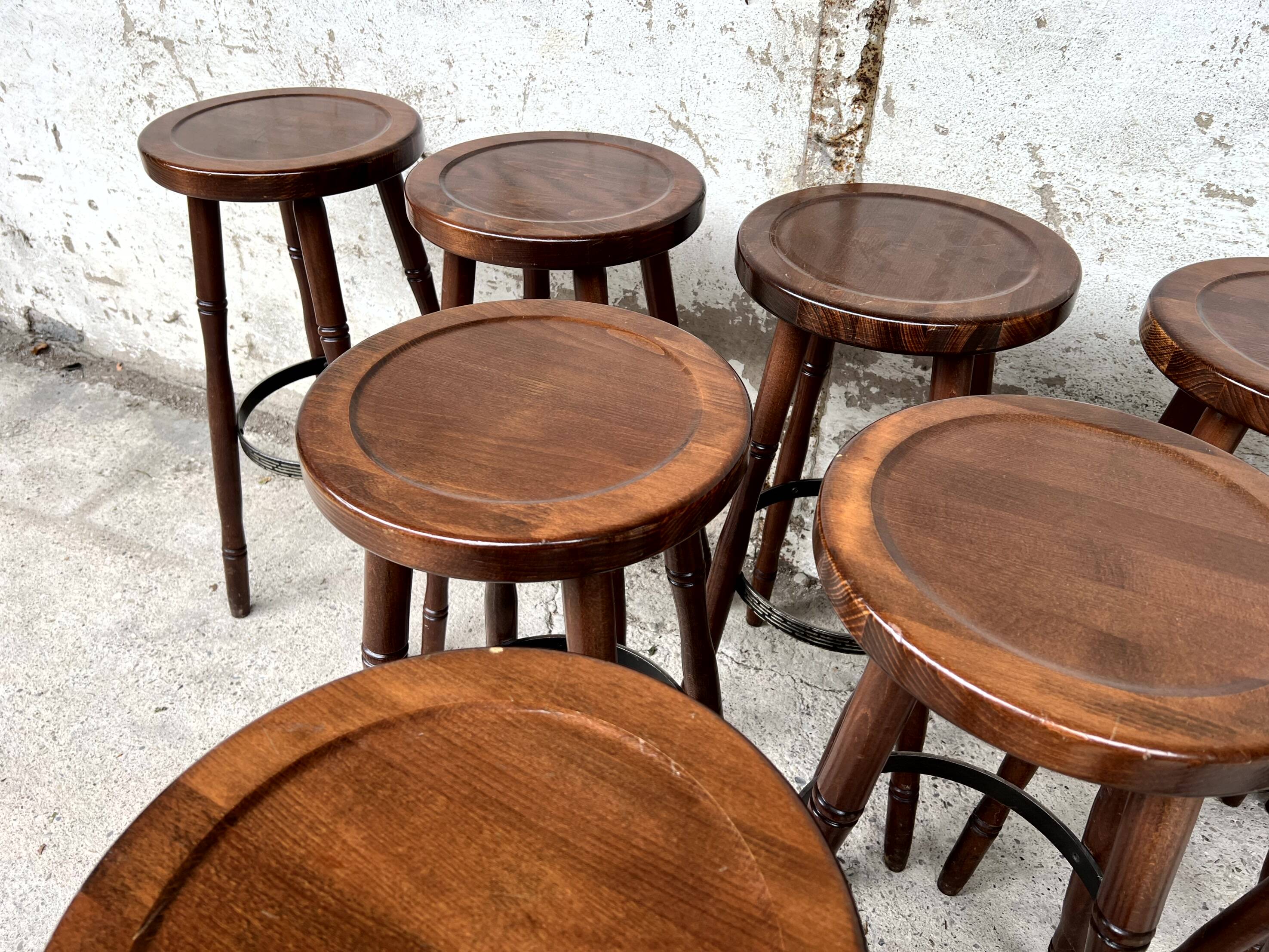 Set of 12 solid wood bar stools 1960 - 1970 vintage