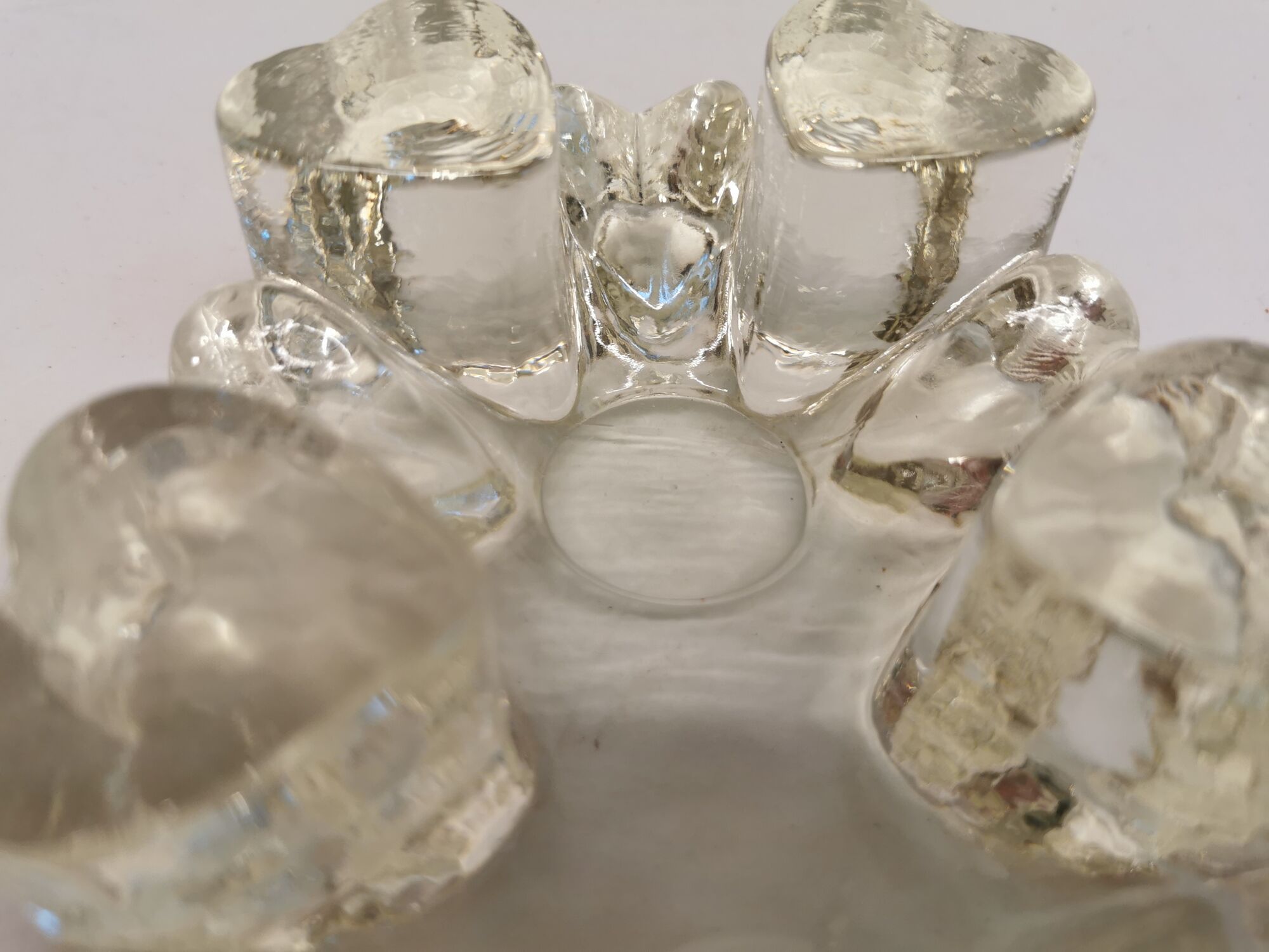Candlestick in hard pressed glass with space for two candles