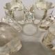 Candlestick in hard pressed glass with space for two candles