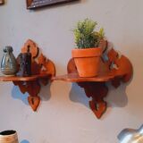 Pair of shelves late nineteenth century in solid walnut style Gothic