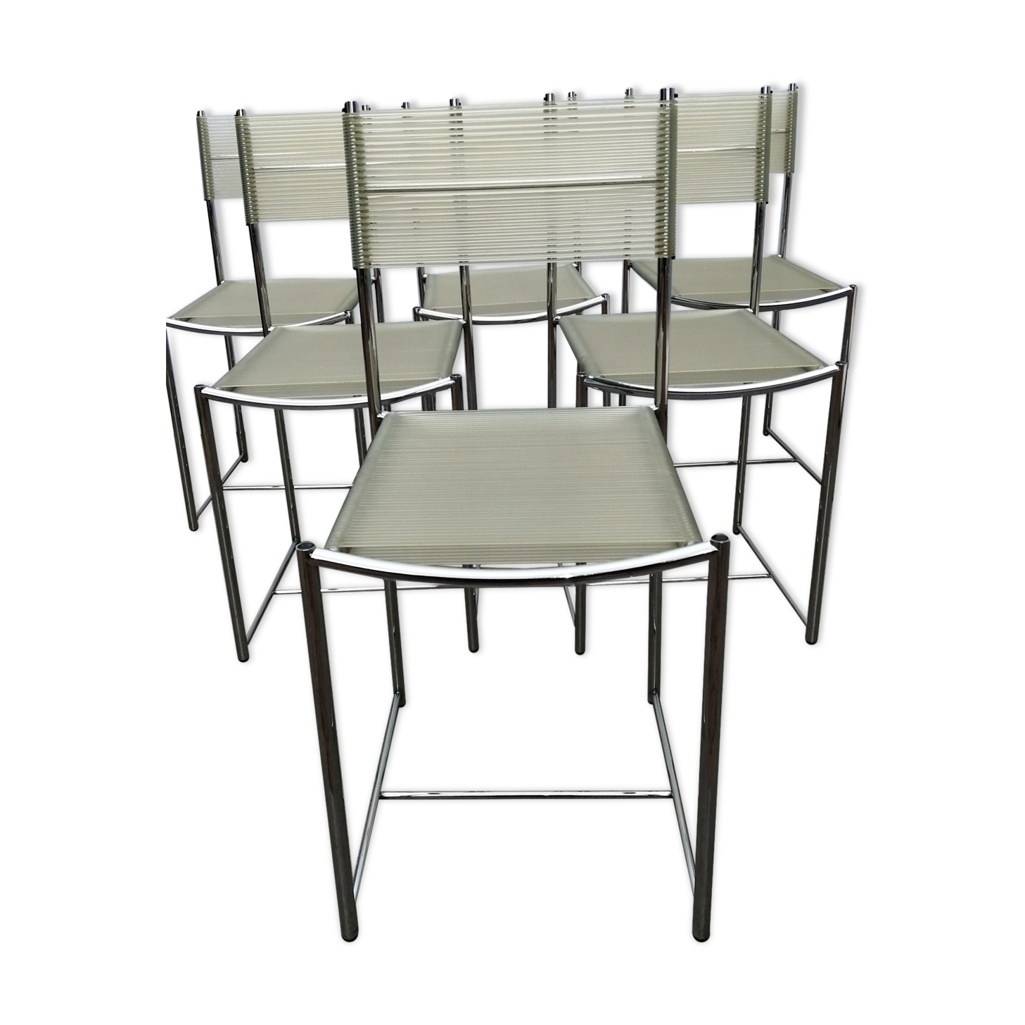 Set of 6 chrome spaghetti chairs model 101 of Belotti for Alias of the 70s-80s
