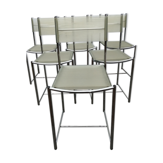 Set of 6 chrome spaghetti chairs model 101 of Belotti for Alias of the 70s-80s