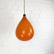 Scandinavian drop pendant light in orange, opaline and teak glass, 1960