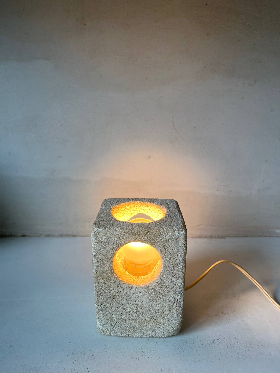 Brutalist stone sculpture lamp