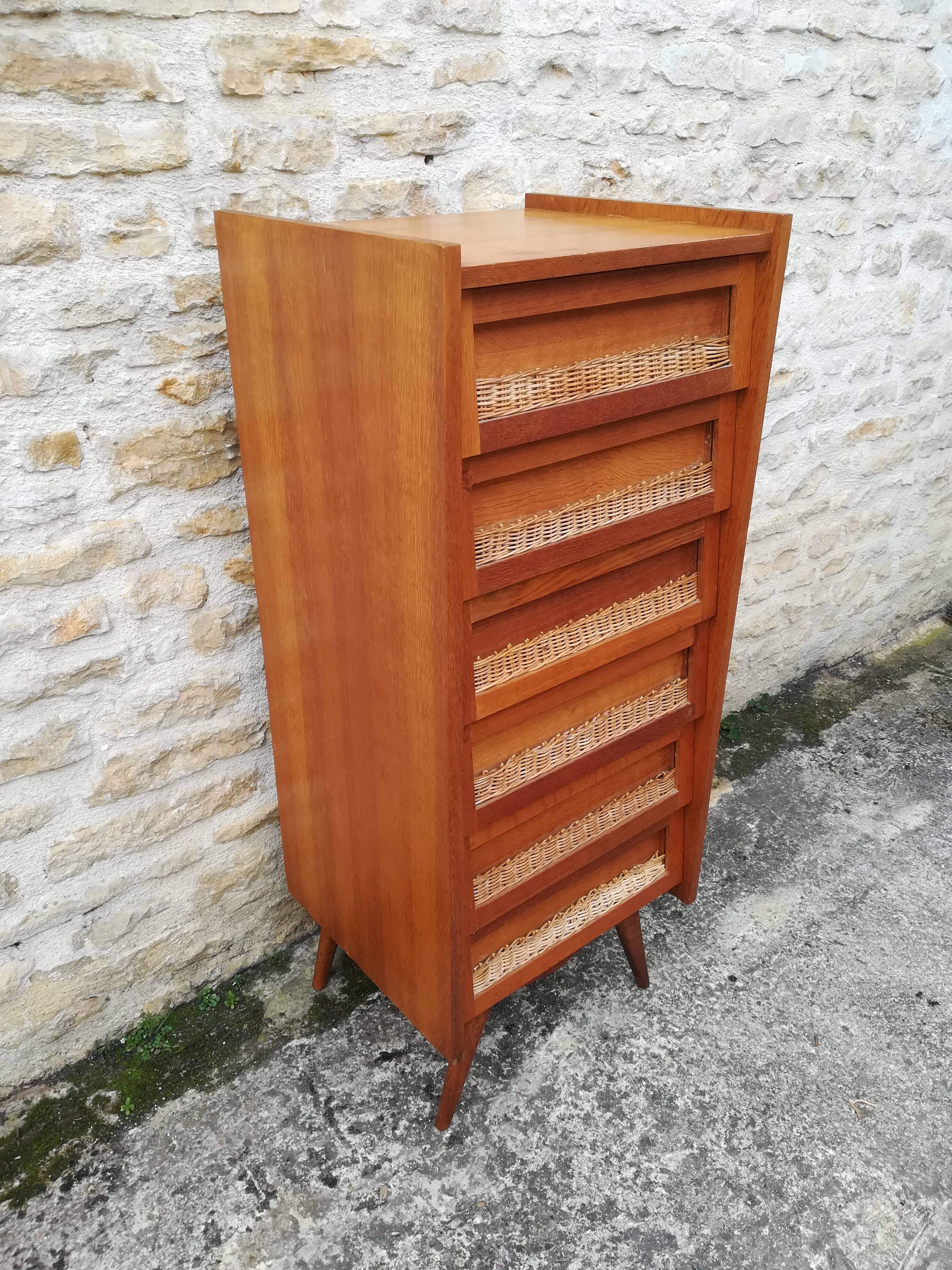 High rattan chest of drawers