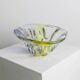 Vintage Murano glass bowl - organic oval shape, transparent glass with blue and yellow - 1970s Italian design - elegant table decoration, gift idea.
