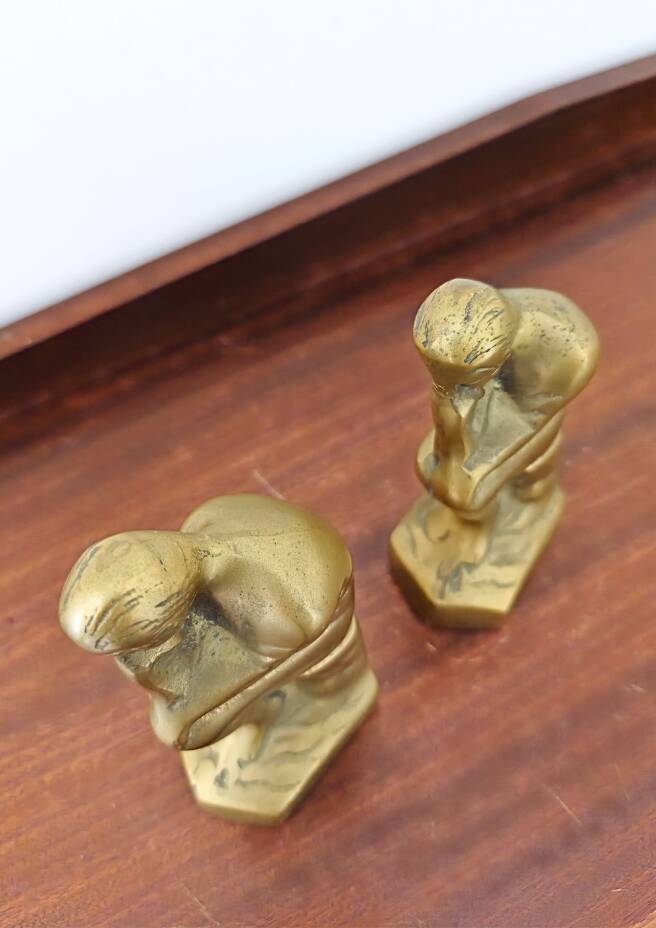 Pair of bookends The Thinker by Rodin in solid brass