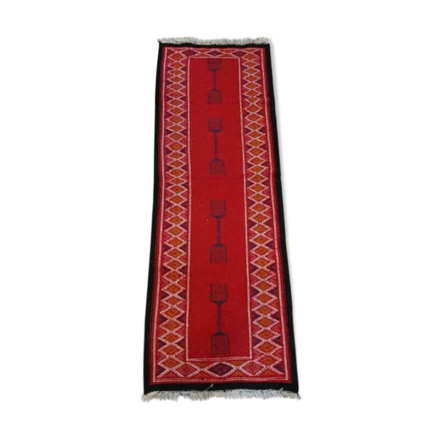 Tapis de couloir kilim rouge en pure laine 65x193cm