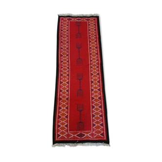 Tapis de couloir kilim rouge en pure laine 65x193cm