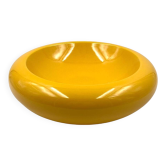 Space age large yellow ceramic centerpiece / vide poche, Sicart Italy 1970s