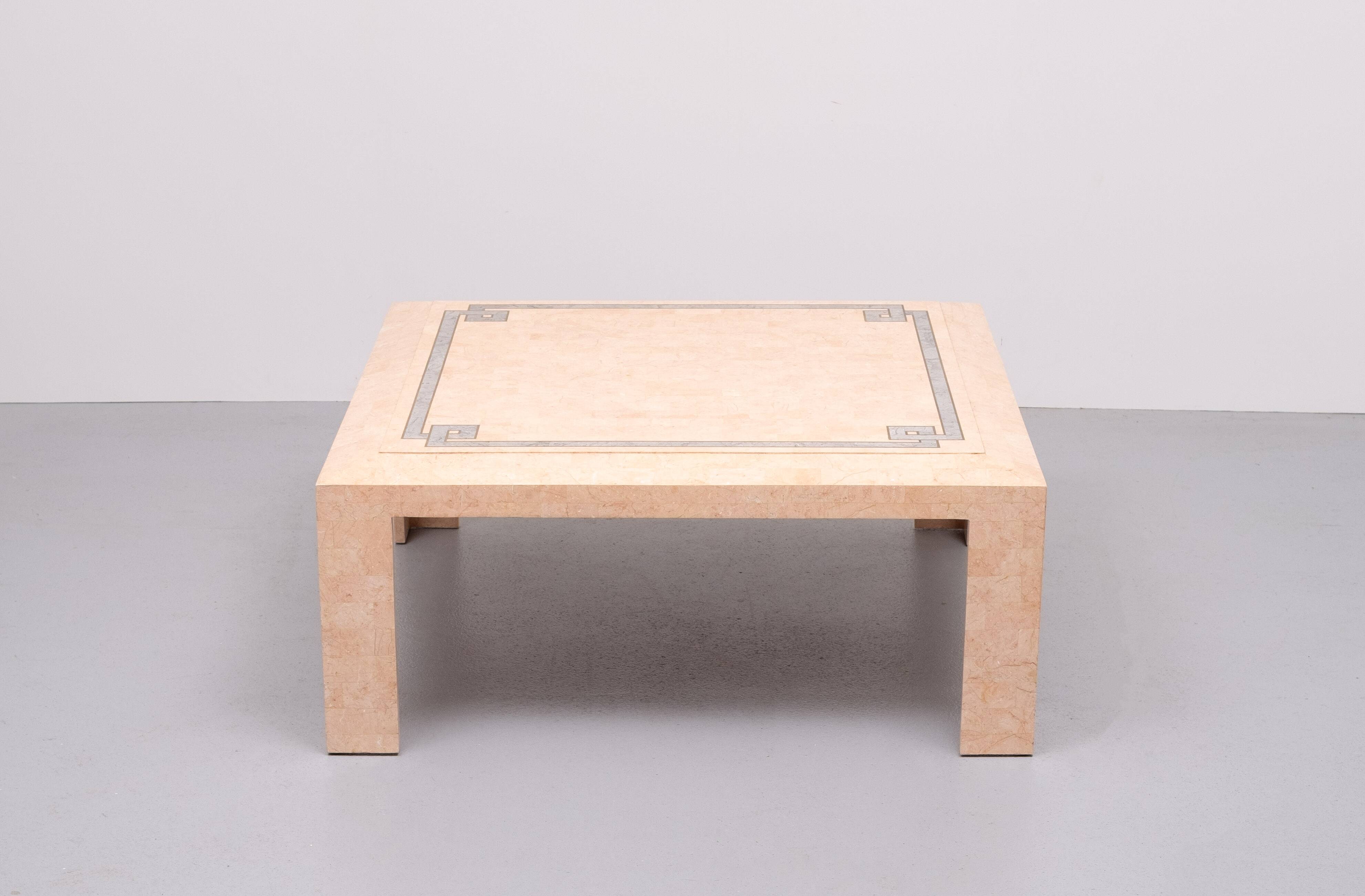 Robert Marcius Pink Tessellated Marble and Brass inlay Coffee table 1970s