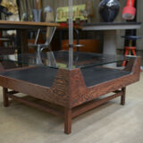 Coffee table in rosewood and glass 1970