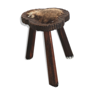 Stool tripod cow skin