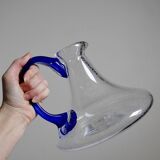 Bubble glass decanter with cobalt handle from Val de Pome Biot glassworks