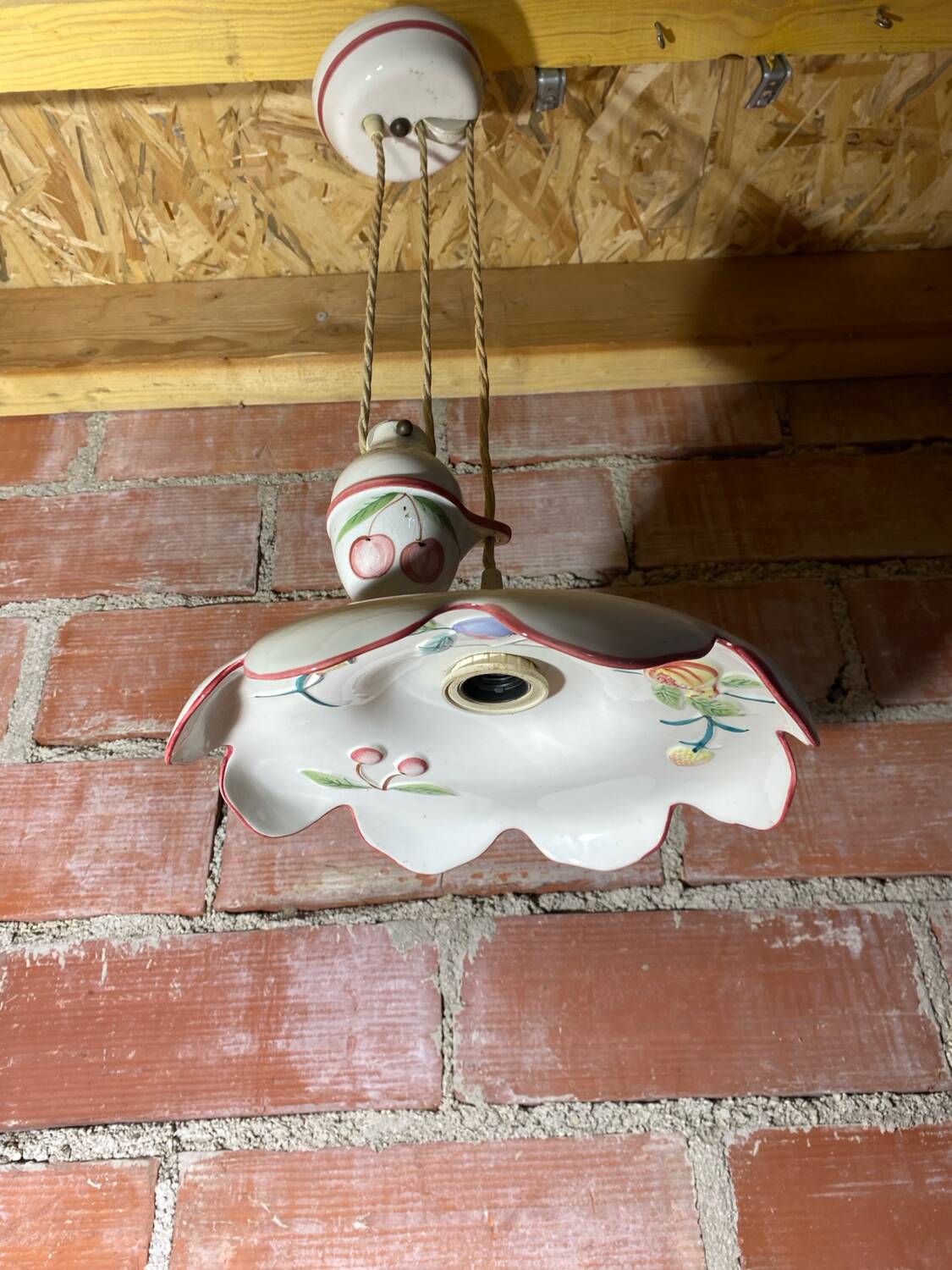 Antique Ceramic Up & Down Pendant Light with Vintage Flowers & Fruits Decor