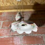 Antique Ceramic Up & Down Pendant Light with Vintage Flowers & Fruits Decor