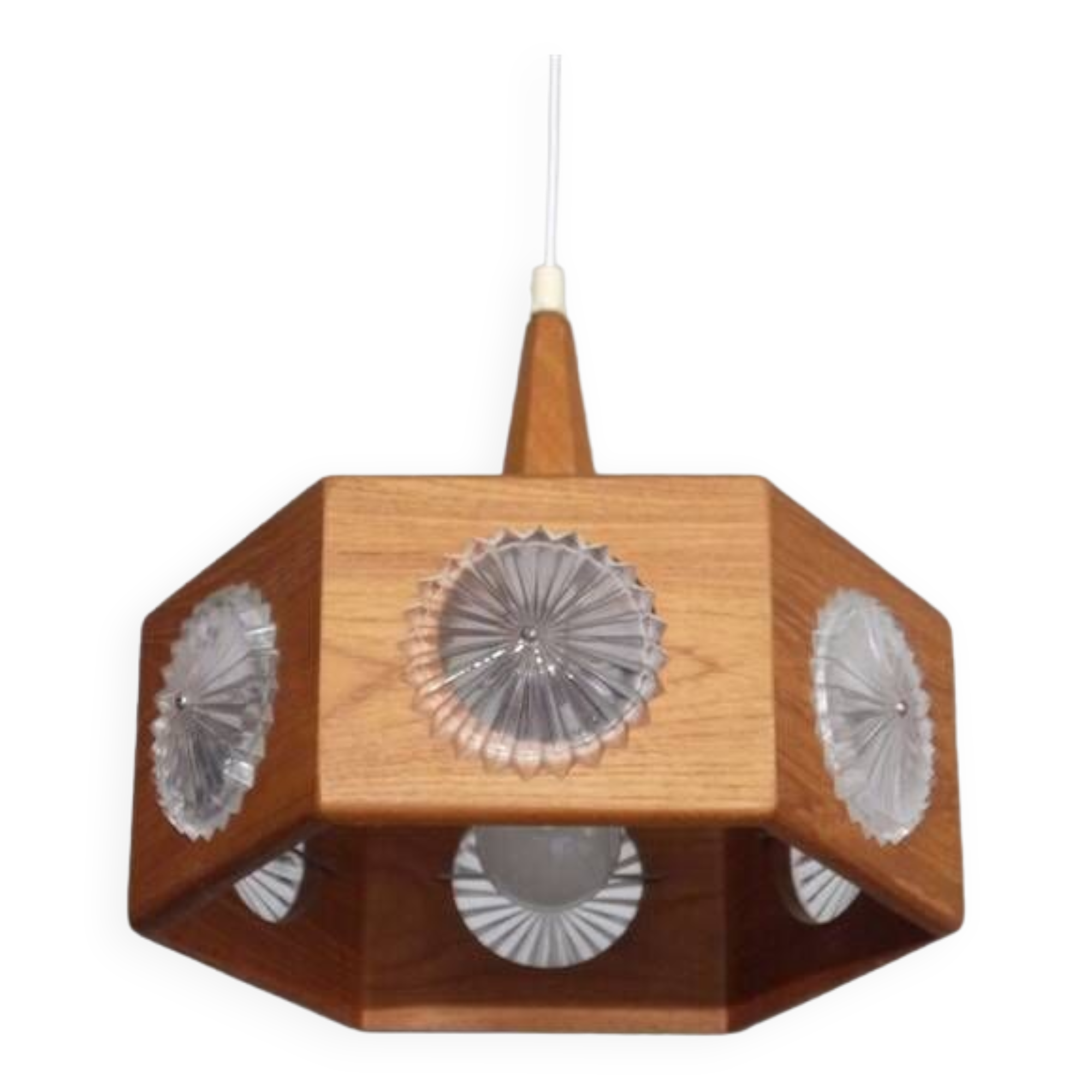 Vintage Scandinavian teak and glass pendant light 1960