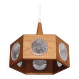 Vintage Scandinavian teak and glass pendant light 1960