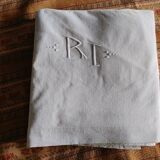 Old linen & ecru cotton sheet - Monogram - 205 x 260 cm - New condition