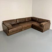 Canapé d’angle modulable DS-76 en cuir marron design De Sede année 80 