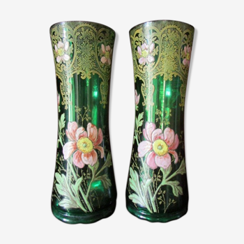 Pair of Legras vases, poppies and lace