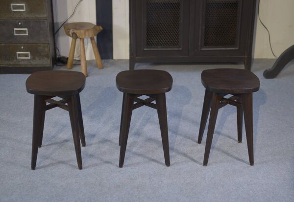 3 tabourets en hêtre attribués à Louis Gamet 1950