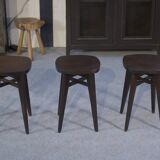 Set of 3 designer beech stools attributed to Louis Gamet, 1950s