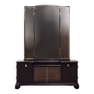 Mid-Century, Art Deco High-Gloss Black Lacquered Vanity Mirror-cabinet, Hungary, 1940s
