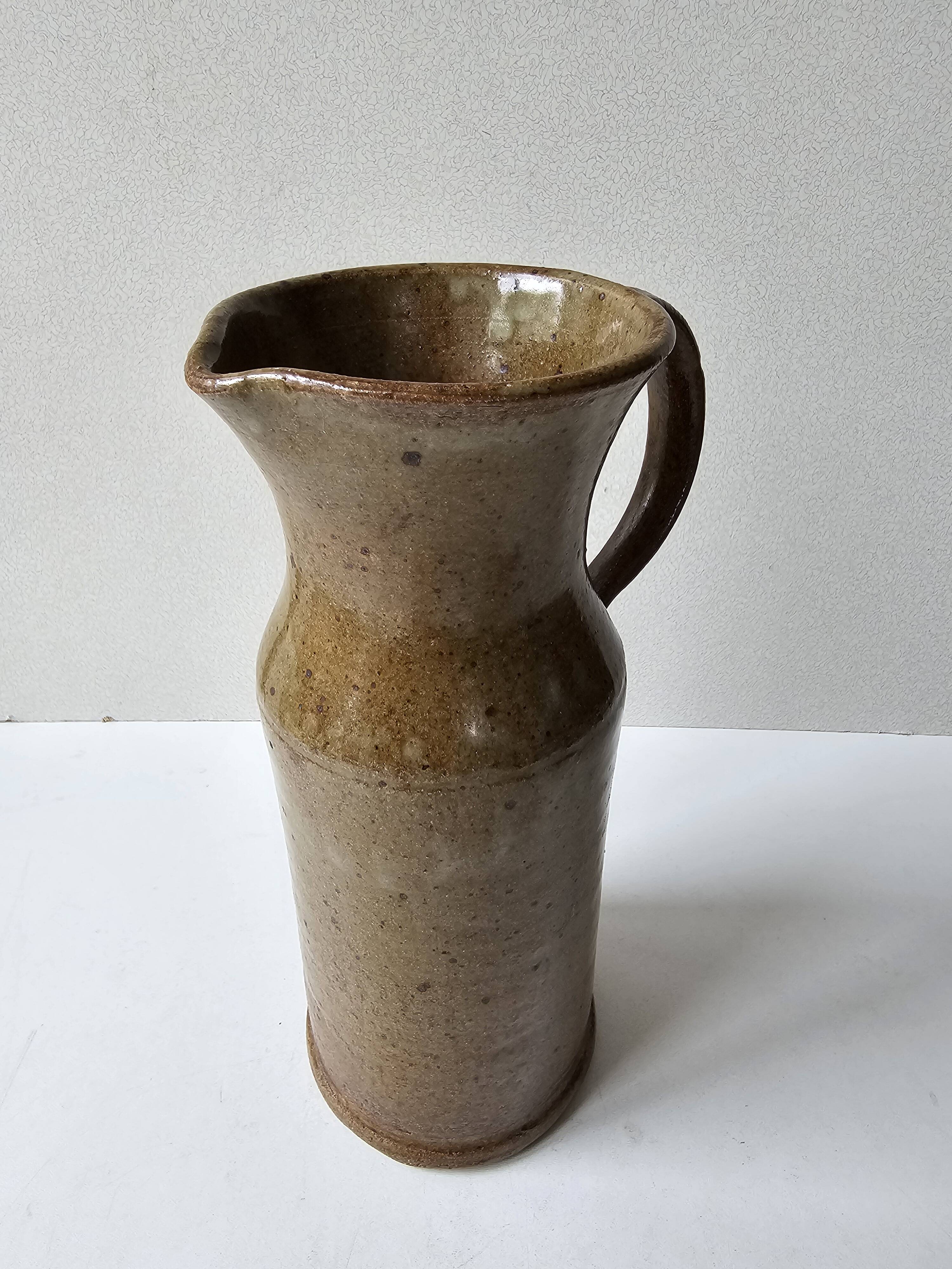Stoneware ceramic pitcher signed poterie du bois de Laud