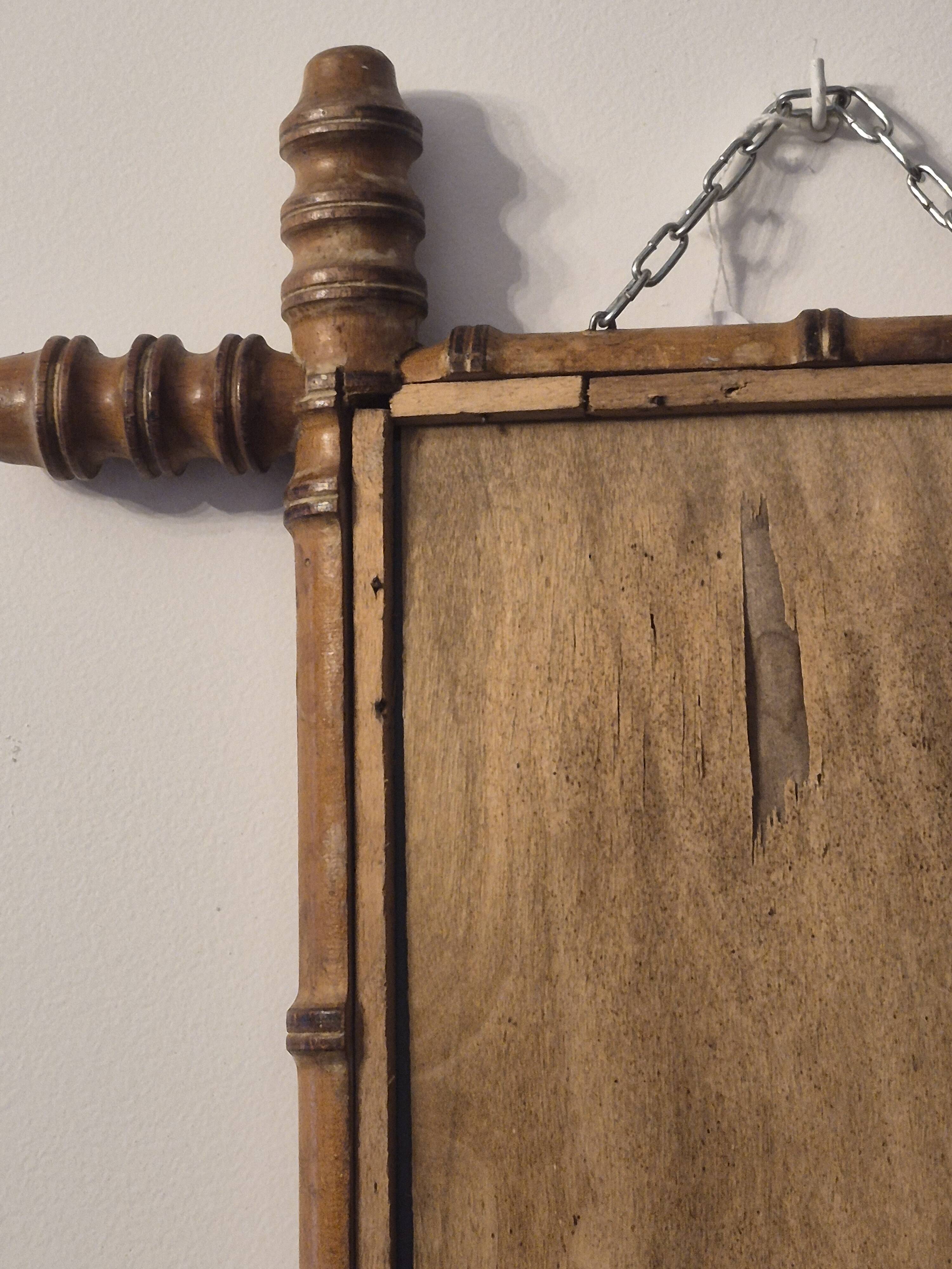 Antique turned wooden mirror in bamboo style, late 19th century A116