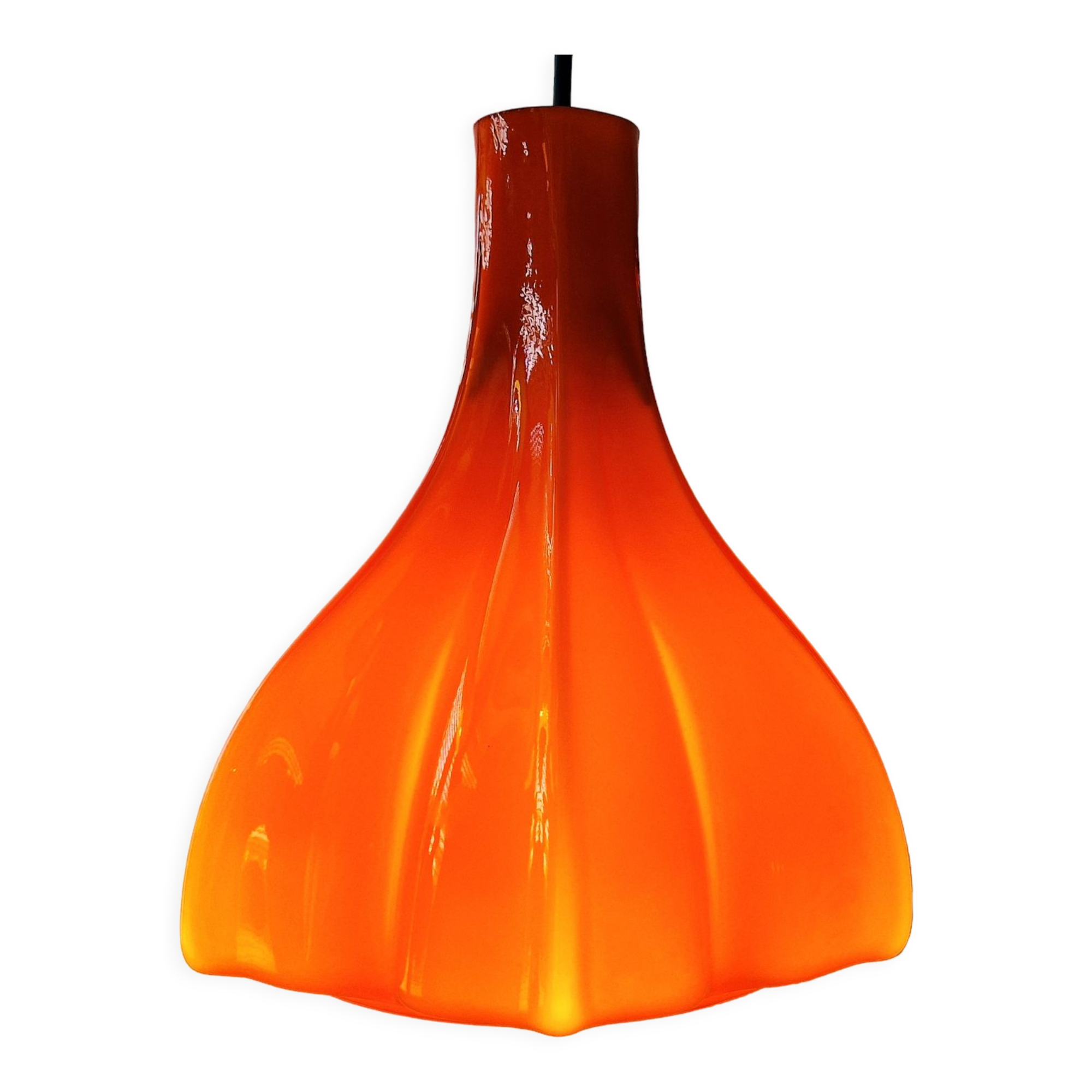 Flower shaped orange glass pendant lamp by peill & putzler, germany, 1970s