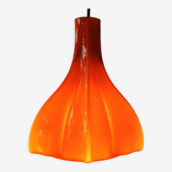 Flower shaped orange glass pendant lamp by peill & putzler, germany, 1970s