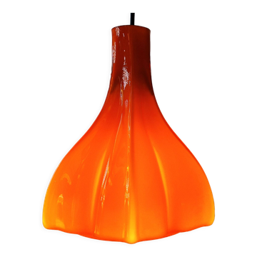 Flower shaped orange glass pendant lamp by peill & putzler, germany, 1970s