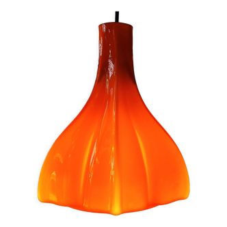 Flower shaped orange glass pendant lamp by peill & putzler, germany, 1970s