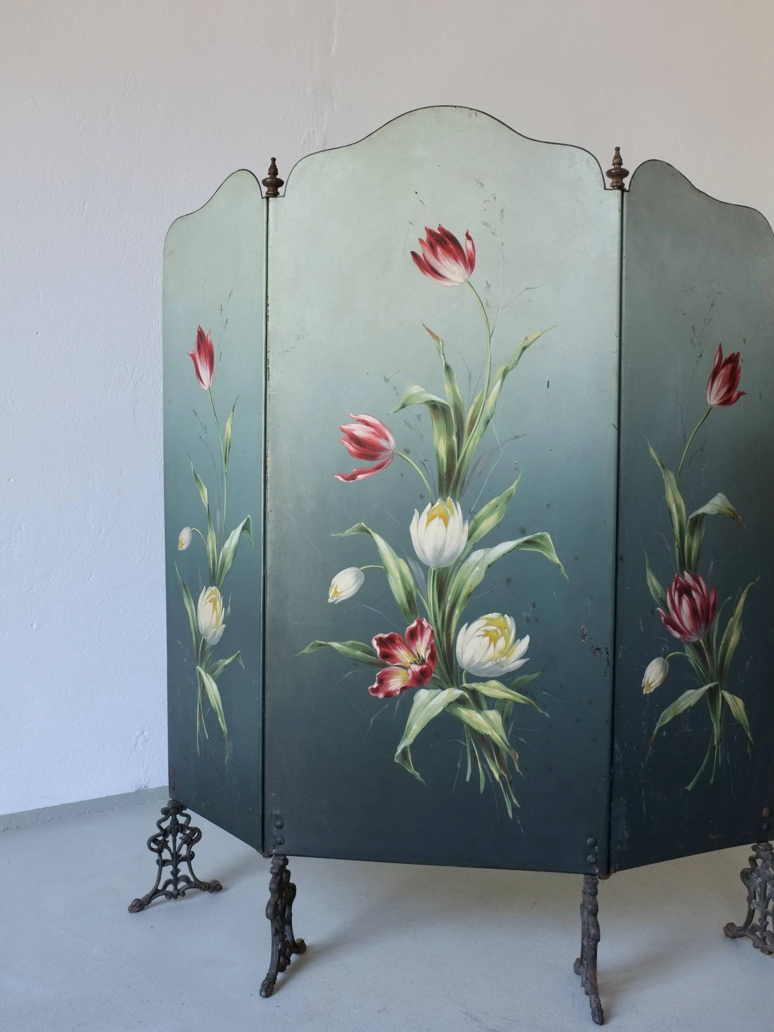 Art Nouveau hand-painted fireplace screen | 1920s