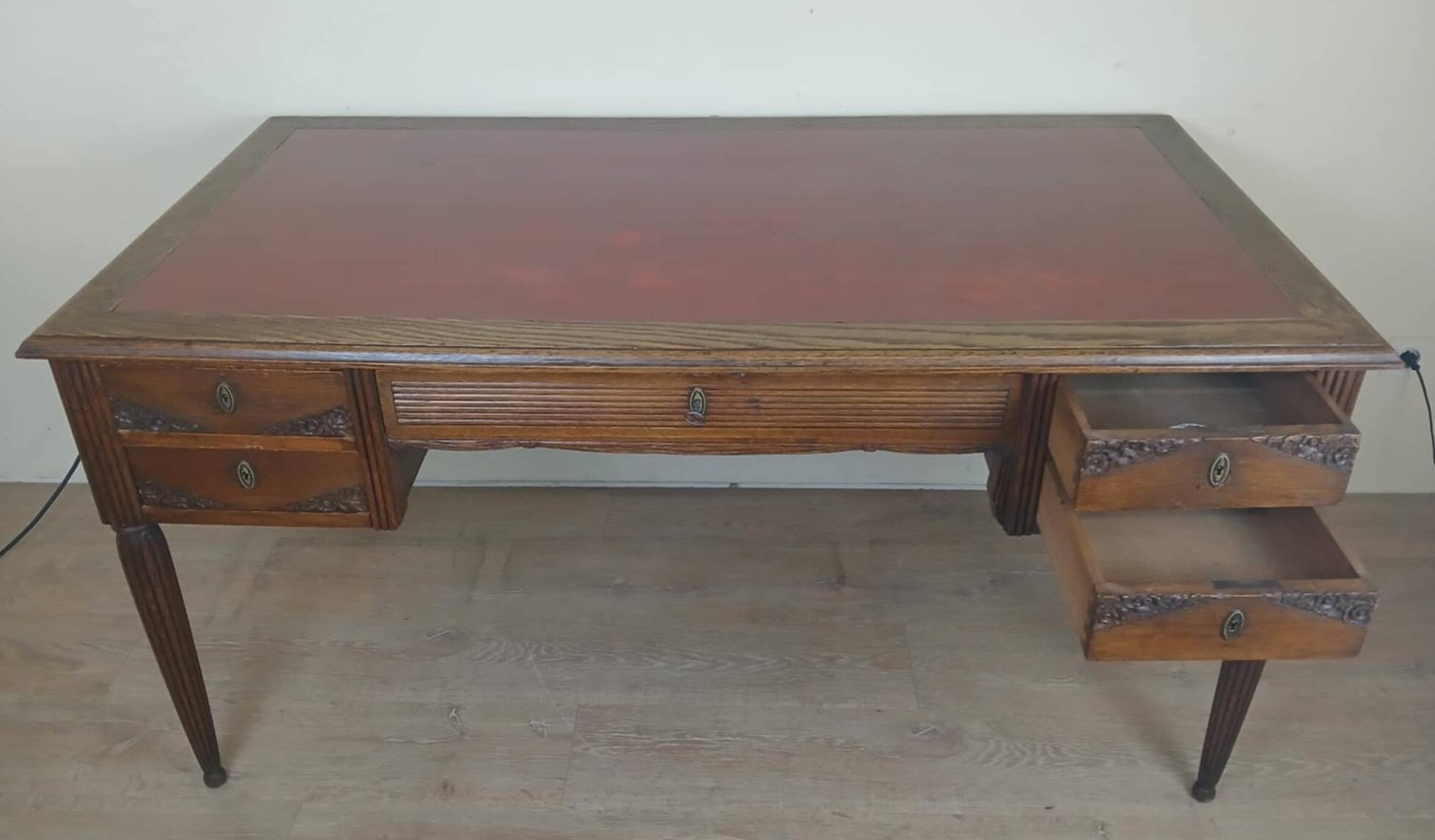 Very large oak center desk from the Art Deco period circa 1930