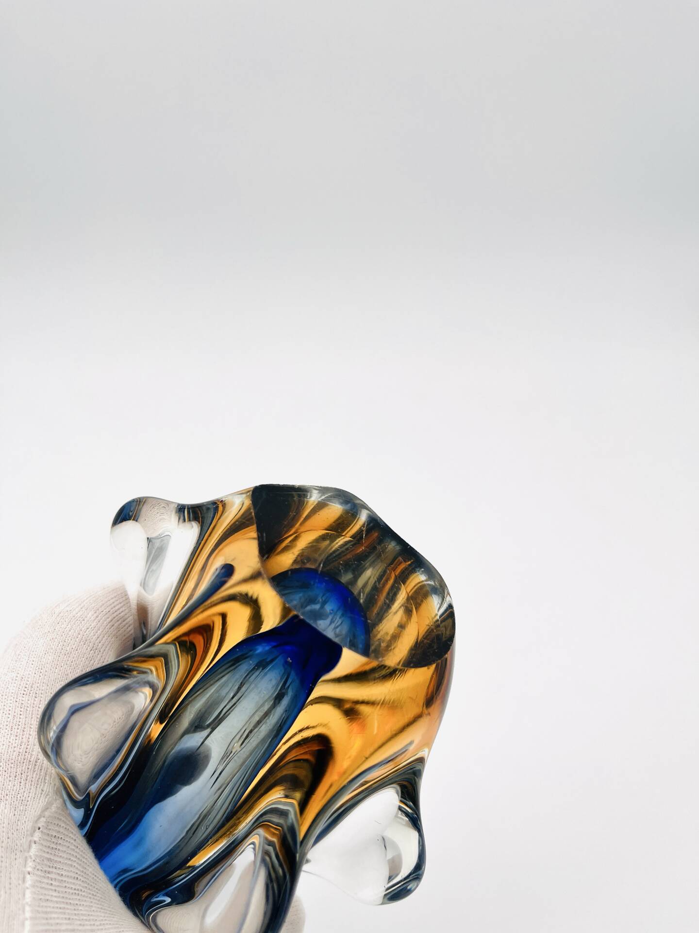 Murano Sommerso Vase Sculpture Chambord Model Blue Amber 26cm