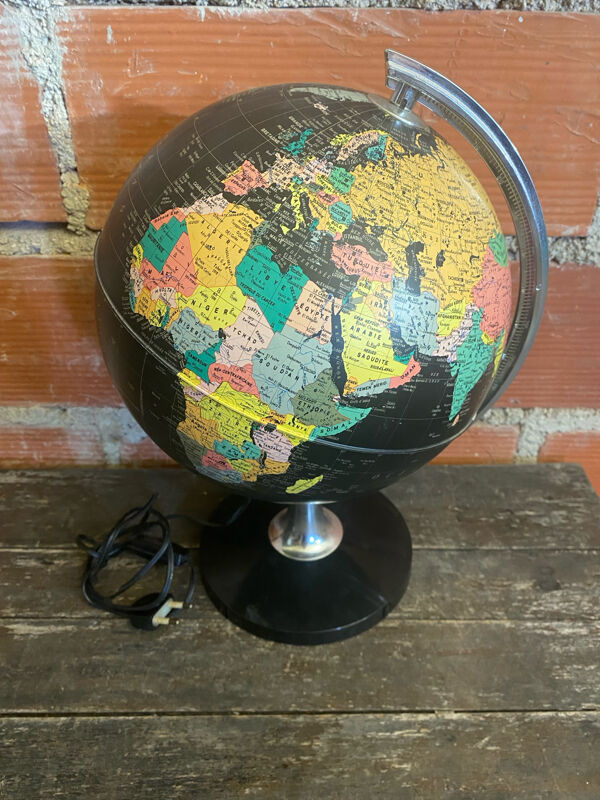 Mappemonde Globe Terrestre Planète Terre Fond Noir + Pied Tulipe Italy