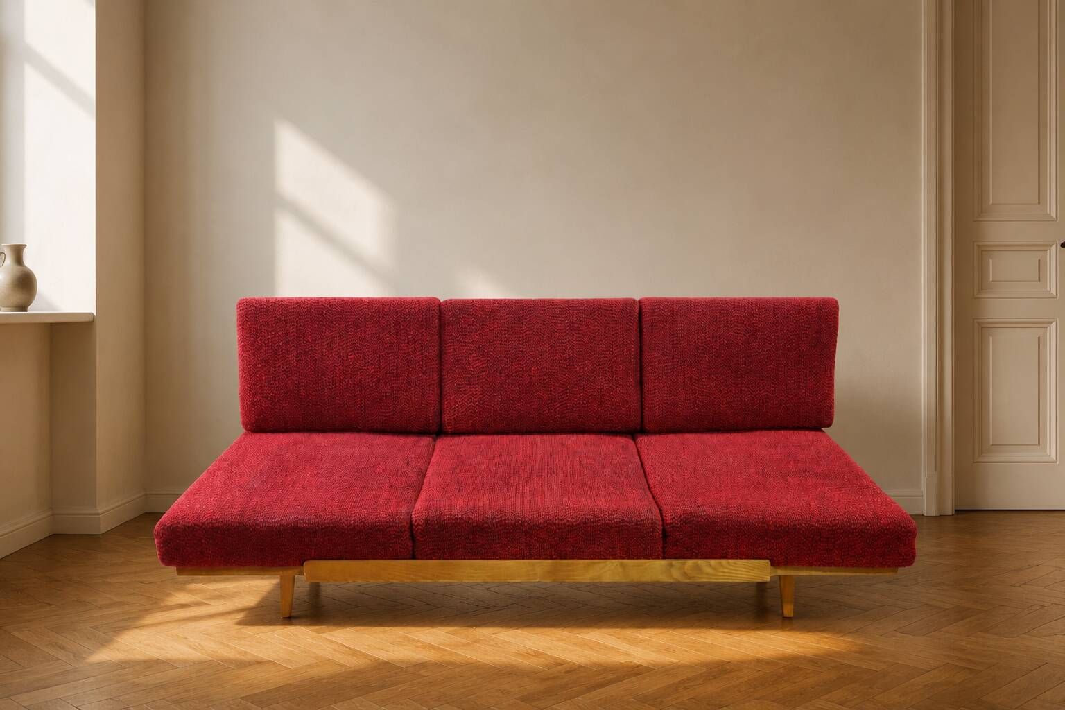 Czechoslovak mid-century sofa by Interiér Praha, 1960s – red bouclé