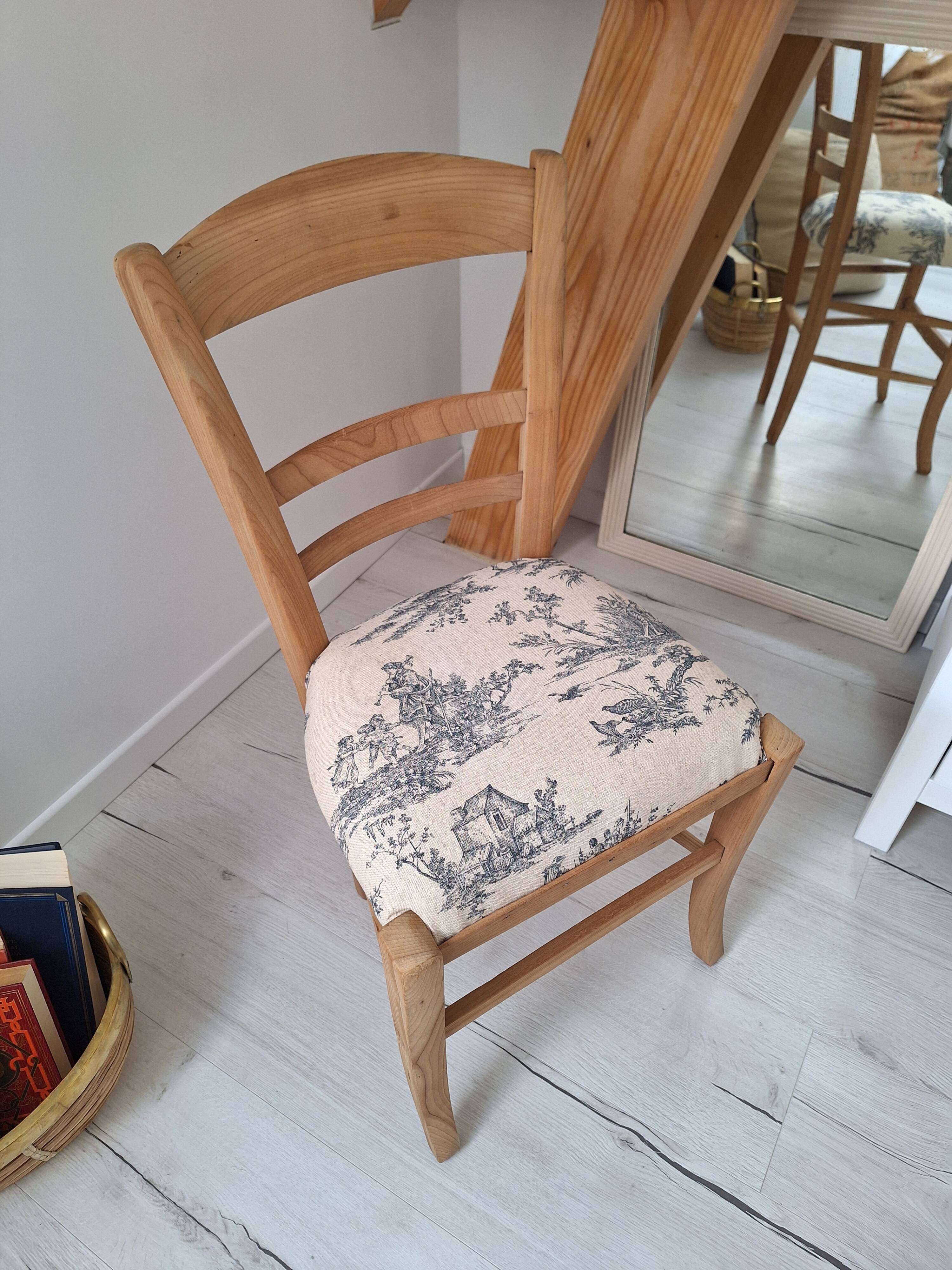 Chaise de campagne en toile de Jouy bleu