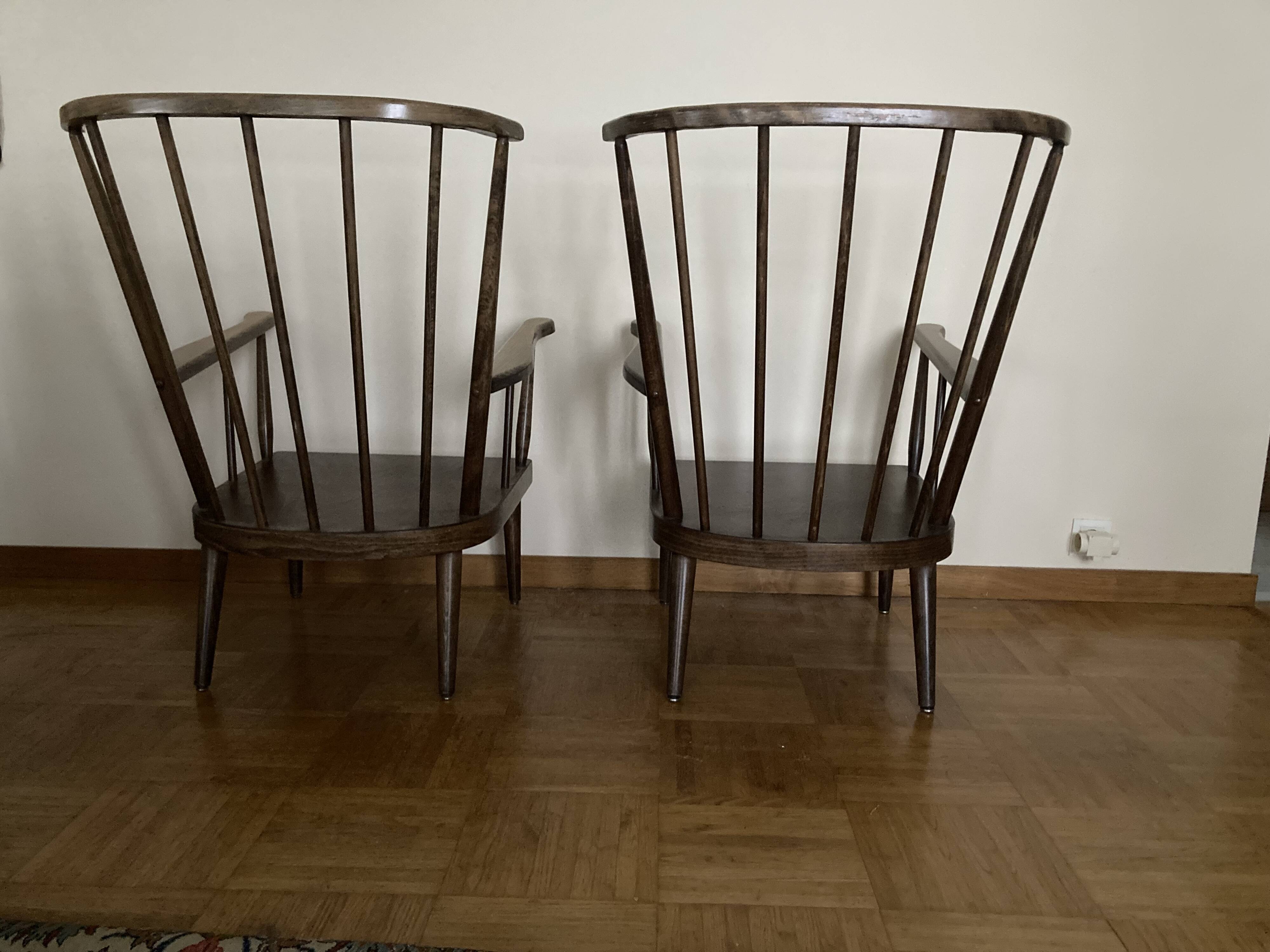 Pair of Baumann armchairs with cushions