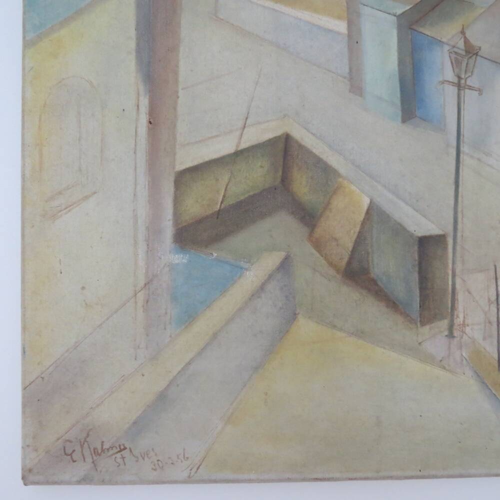 1950s Cubist Painting St Ives E Kahnii Oil on Canvas Sunday Morning