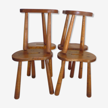 Set of 6 tripod stool in solid wood Ash - handcrafted 60s