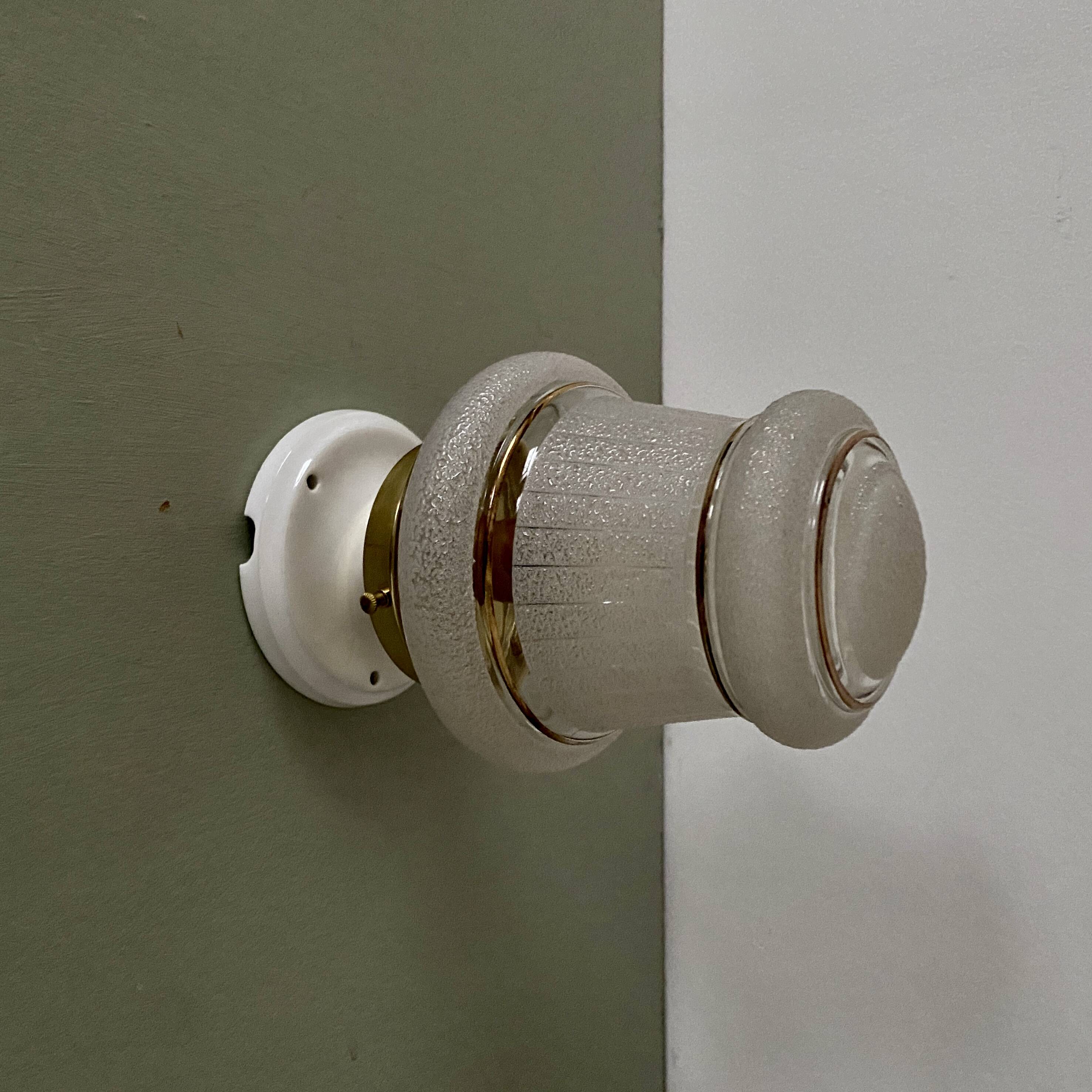 Vintage art deco globe wall or ceiling light in white and gold granite glass