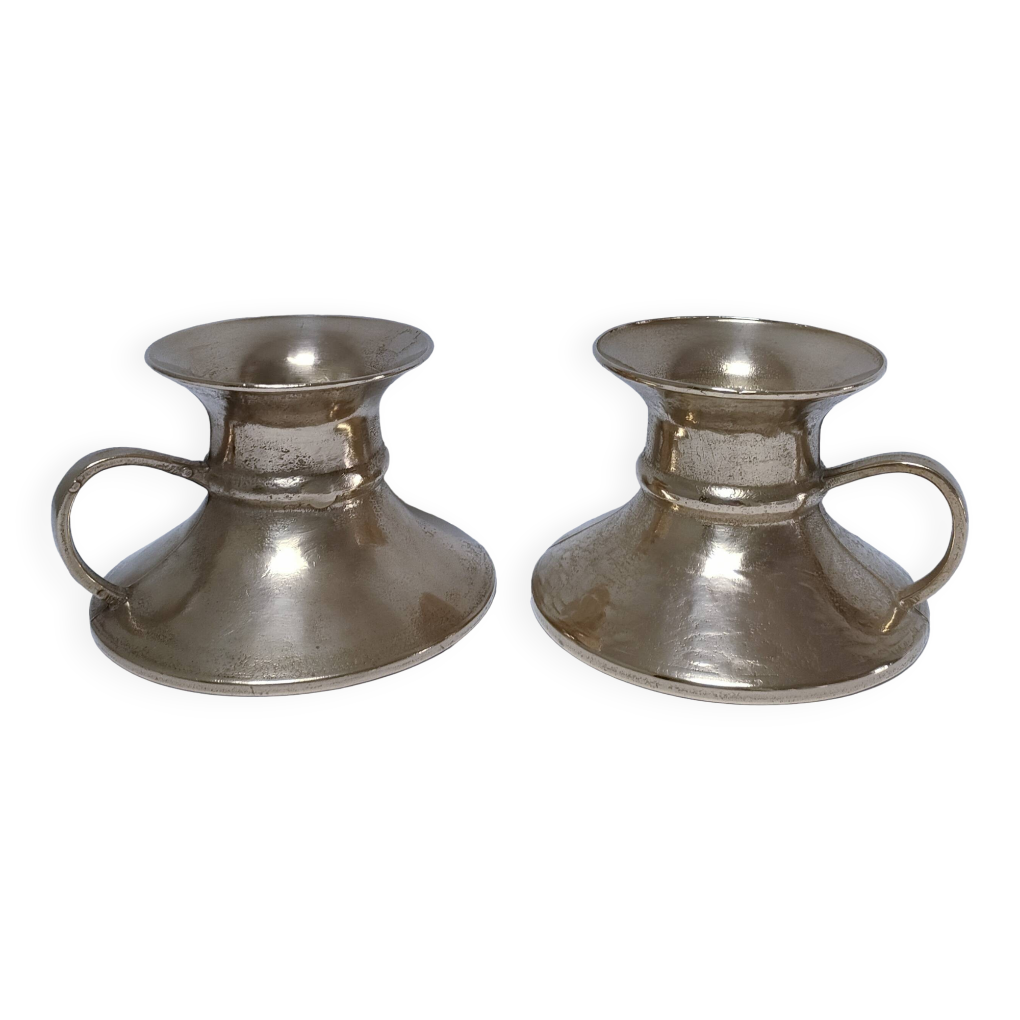 Pair of vintage solid brass hand candlesticks