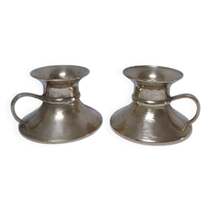 Paire bougeoirs à main - laiton massif